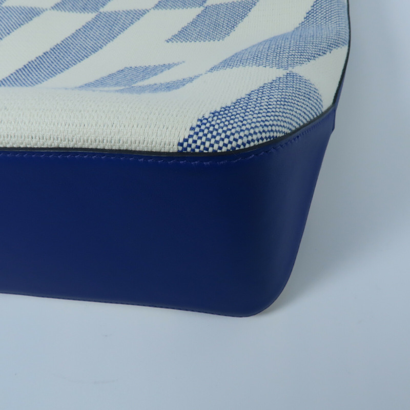 HERMES 帆布/Swift皮革Cabas H En Biais GM手挽袋Bleu France-11
