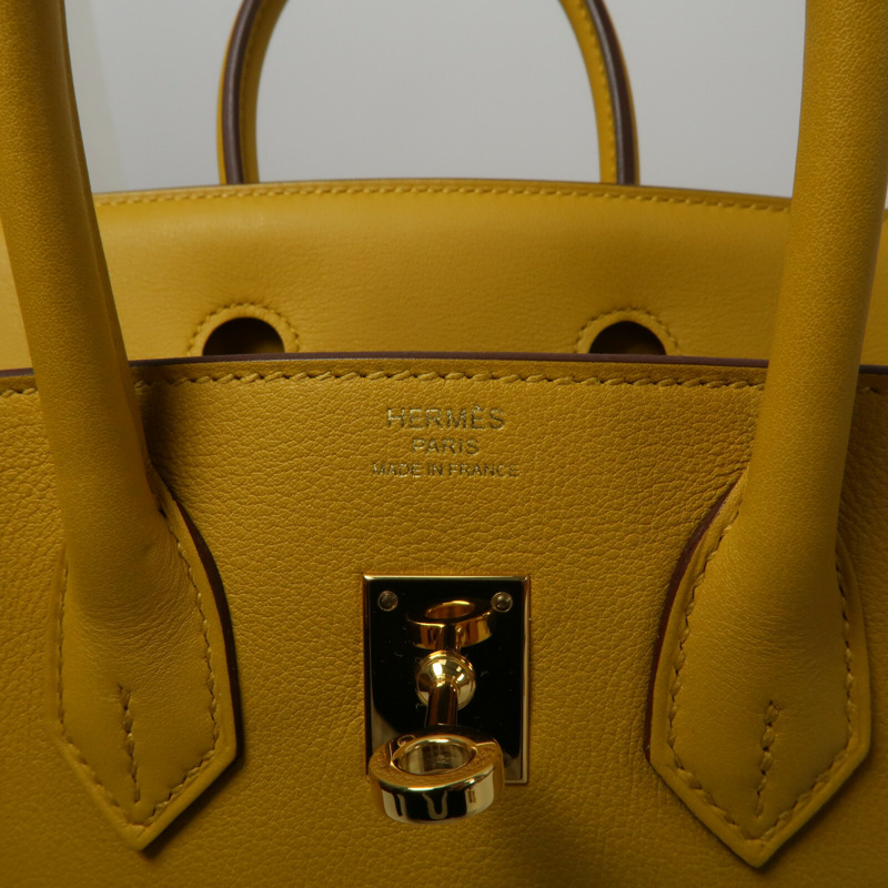 HERMES Swift皮革Birkin 25手挽袋Jaune Amber-5