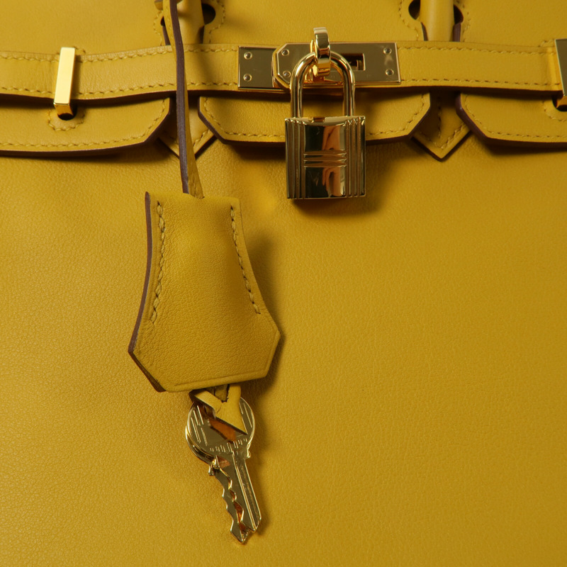 HERMES Swift皮革Birkin 25手挽袋Jaune Amber-8