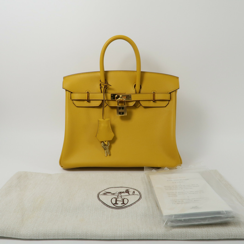 HERMES Swift皮革Birkin 25手挽袋Jaune Amber-9