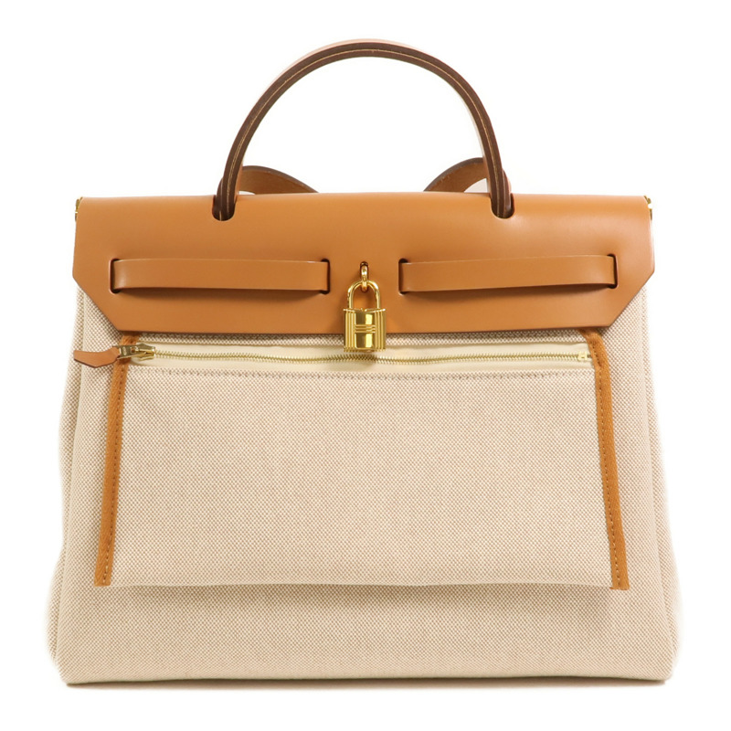 HERMES 帆布Herbag PM手挽肩背兩用袋Orange Mecano/Beige-1