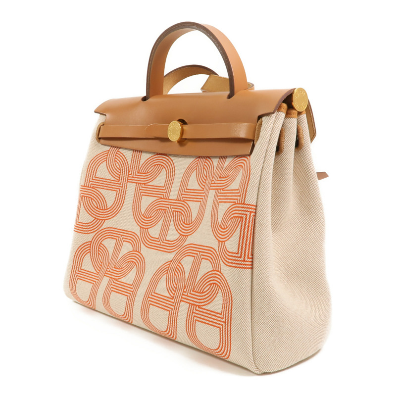 HERMES 帆布Herbag PM手挽肩背兩用袋Orange Mecano/Beige-2