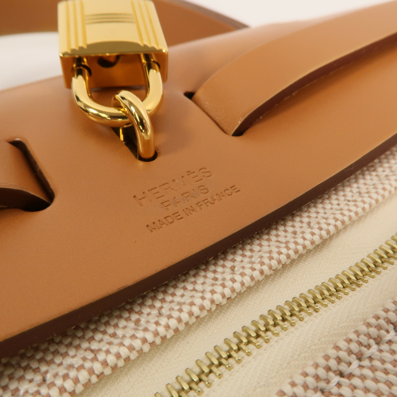 HERMES 帆布Herbag PM手挽肩背兩用袋Orange Mecano/Beige-5
