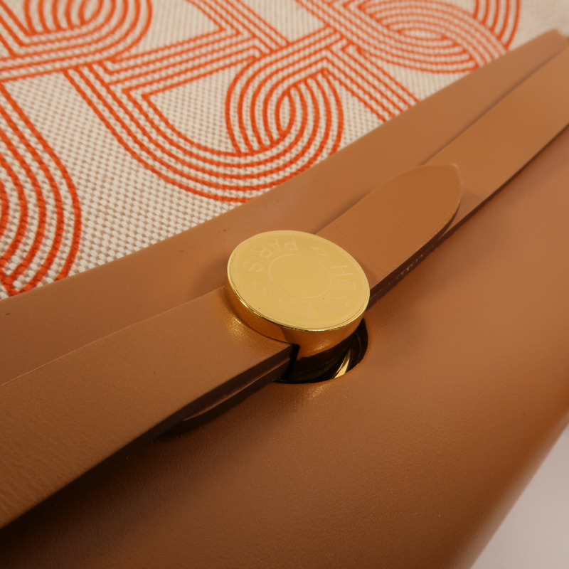 HERMES 帆布Herbag PM手挽肩背兩用袋Orange Mecano/Beige-9
