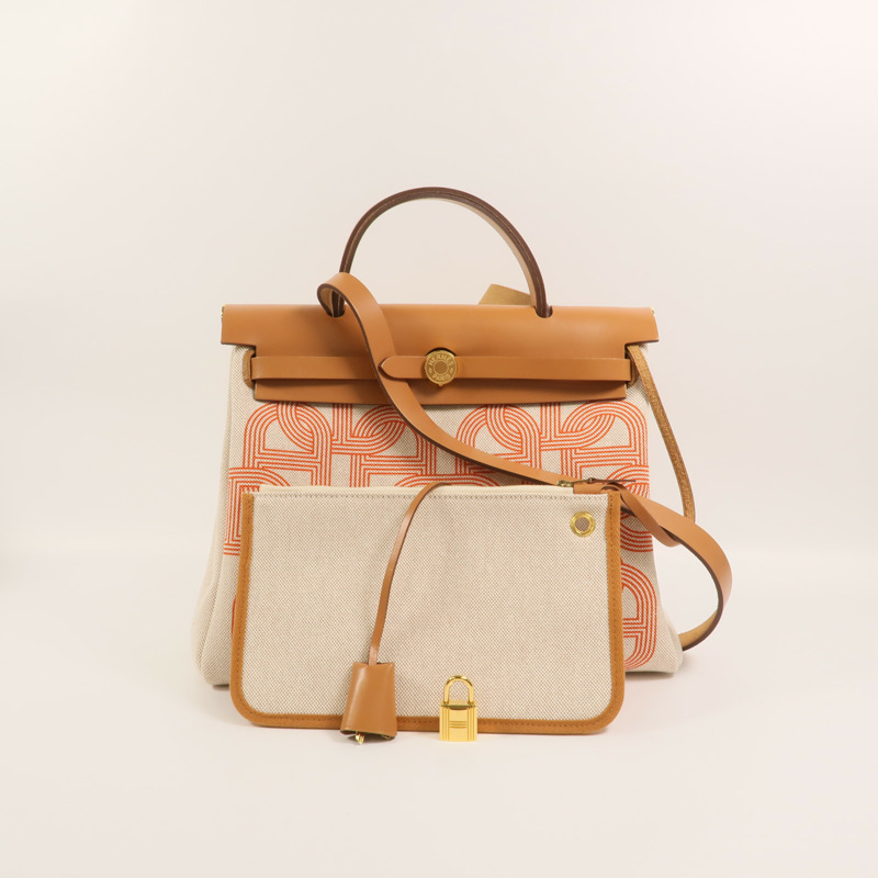 HERMES 帆布Herbag PM手挽肩背兩用袋Orange Mecano/Beige-11