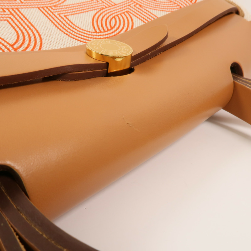 HERMES 帆布Herbag PM手挽肩背兩用袋Orange Mecano/Beige-16