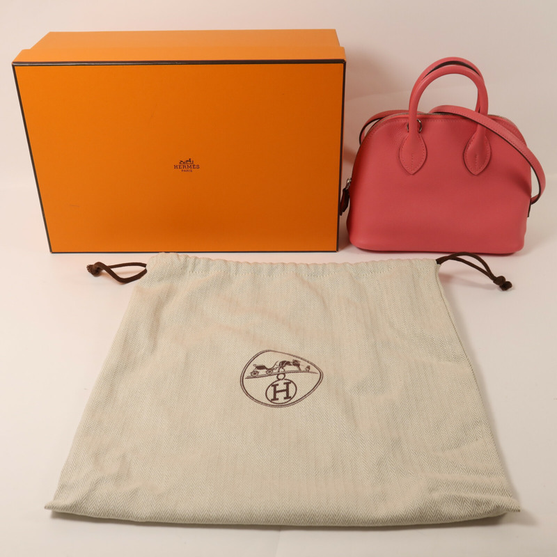 HERMES Evercolor皮革Mini Bolide 1923手挽肩背兩用袋Rose Azalee-8
