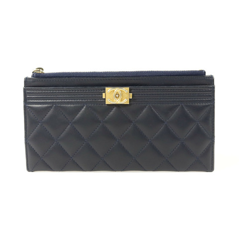 CHANEL 羊皮皮革Boy Zipper Long Wallet長錢包