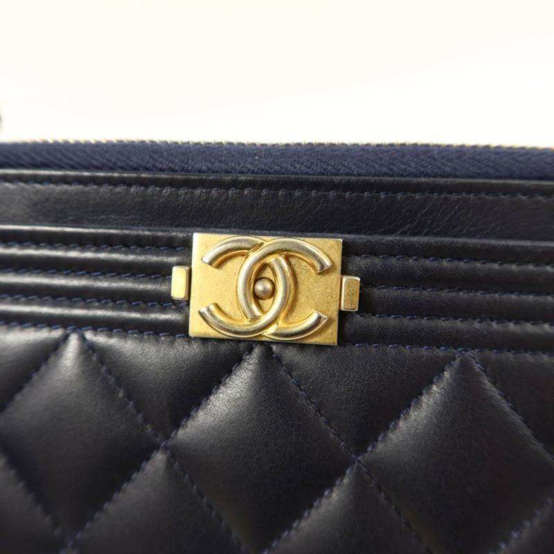 CHANEL 羊皮皮革Boy Zipper Long Wallet長錢包-7