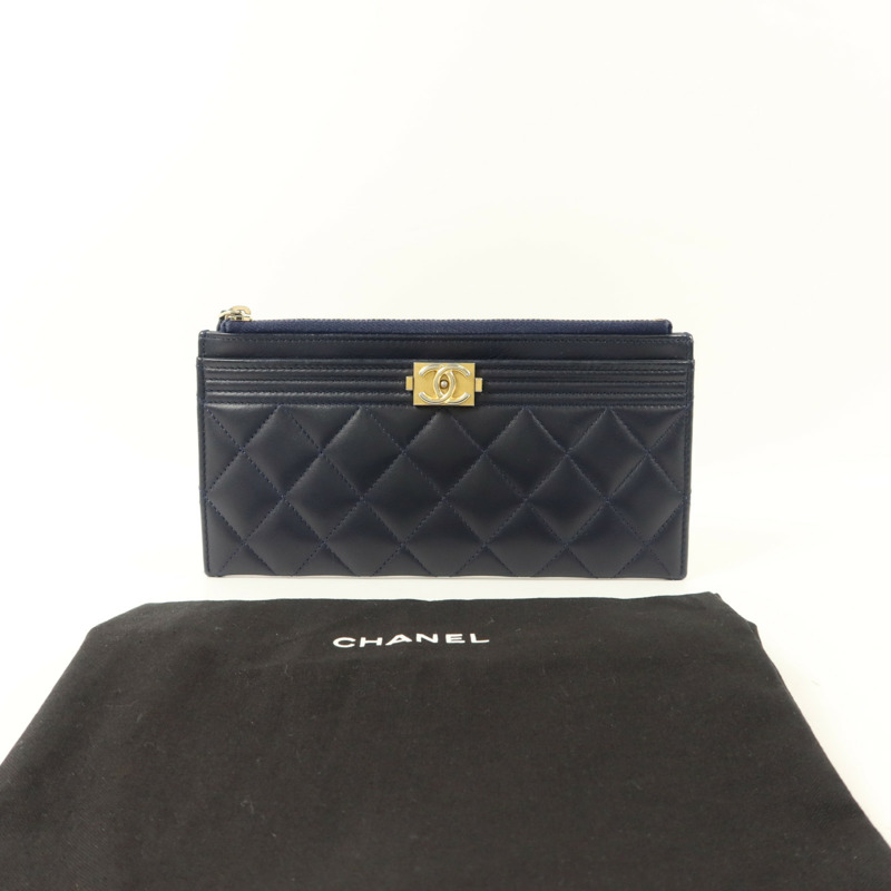 CHANEL 羊皮皮革Boy Zipper Long Wallet長錢包-8