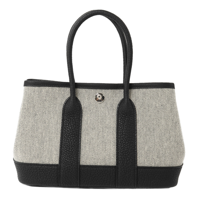 HERMES 帆布/Negonda皮革Mini Garden Party手挽袋Noir-1