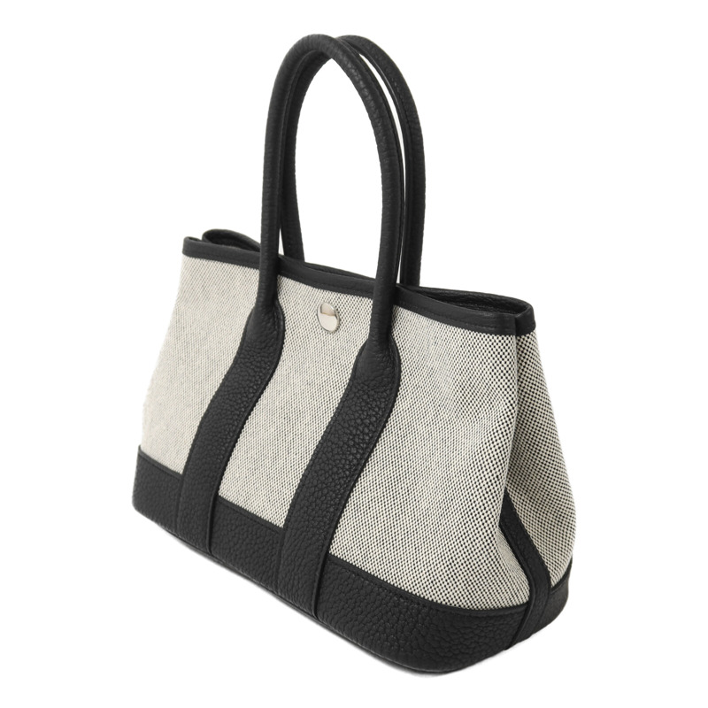 HERMES 帆布/Negonda皮革Mini Garden Party手挽袋Noir-2