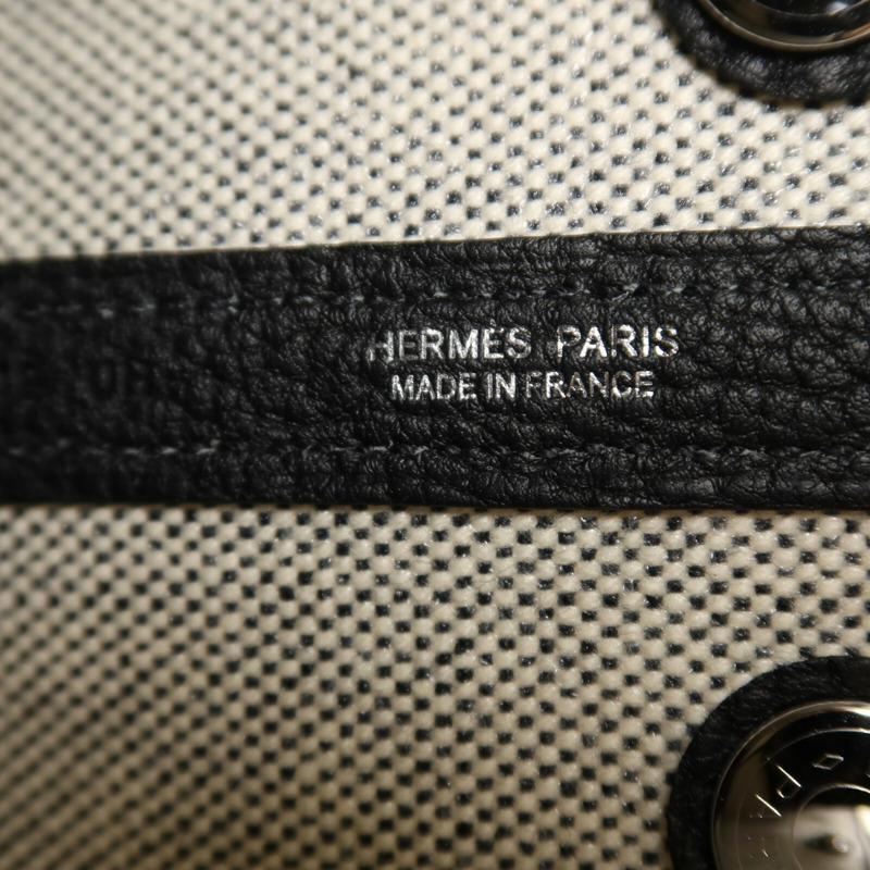 HERMES 帆布/Negonda皮革Mini Garden Party手挽袋Noir-5