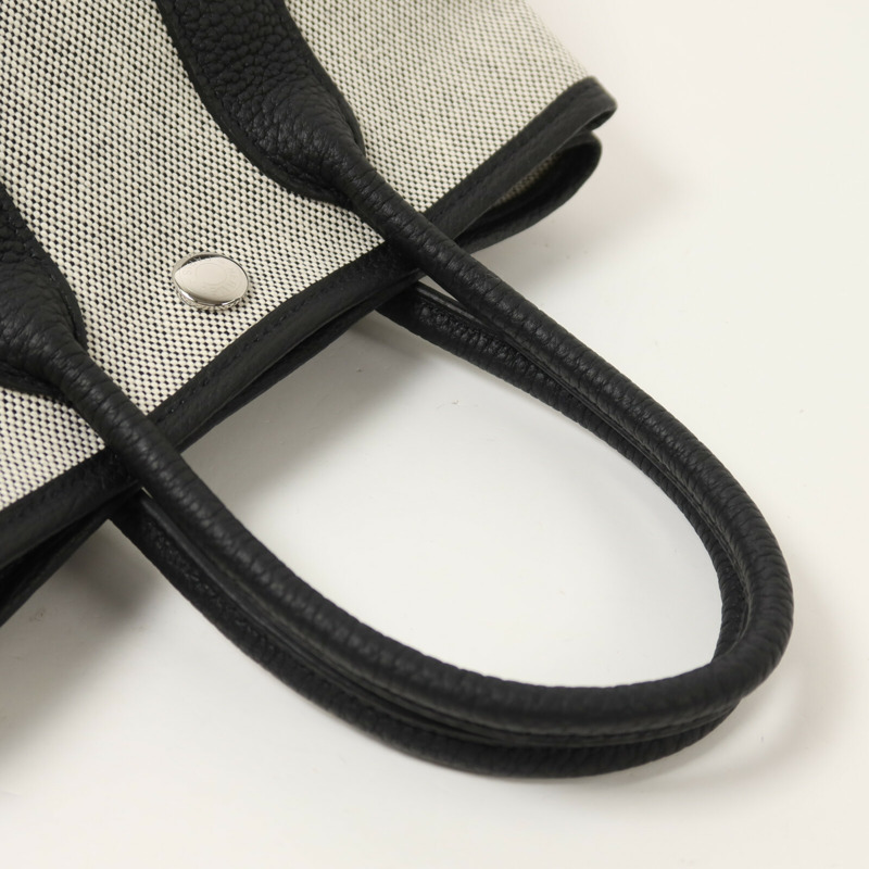 HERMES 帆布/Negonda皮革Mini Garden Party手挽袋Noir-7