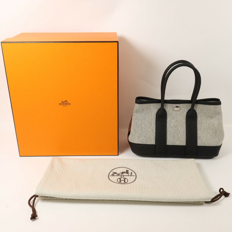HERMES 帆布/Negonda皮革Mini Garden Party手挽袋Noir-8