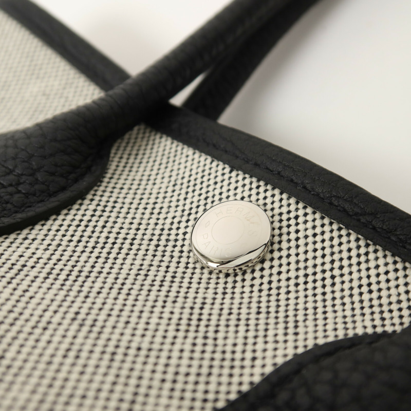 HERMES 帆布/Negonda皮革Mini Garden Party手挽袋Noir-9