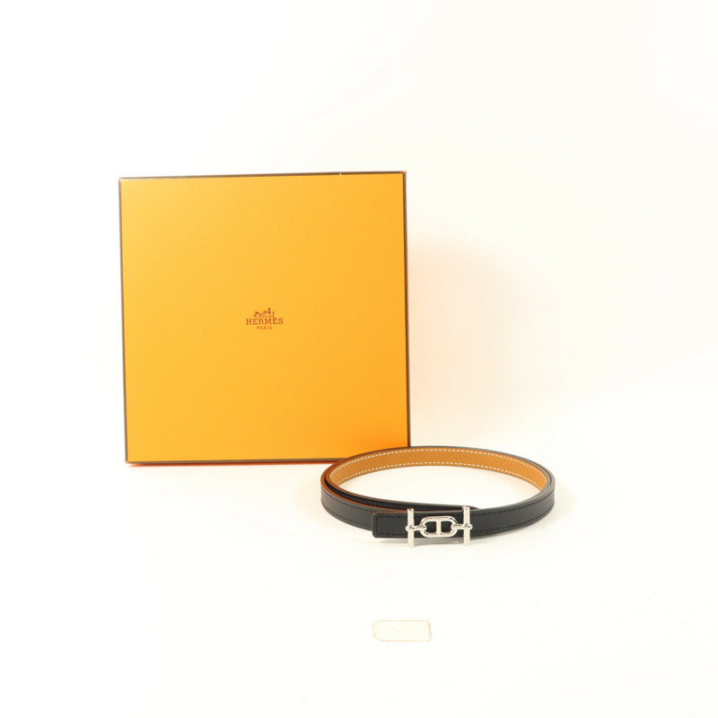 HERMES Swift/Epsom皮革Ancre Belt皮帶Noir/Gold-9
