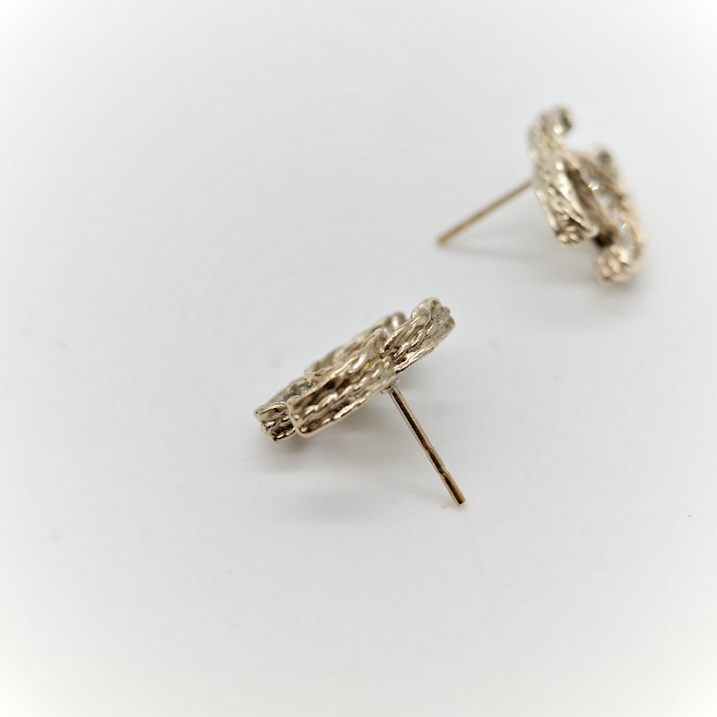 Chanel 香奈兒 水鑽 CC 淡金色 耳釘 耳環-5