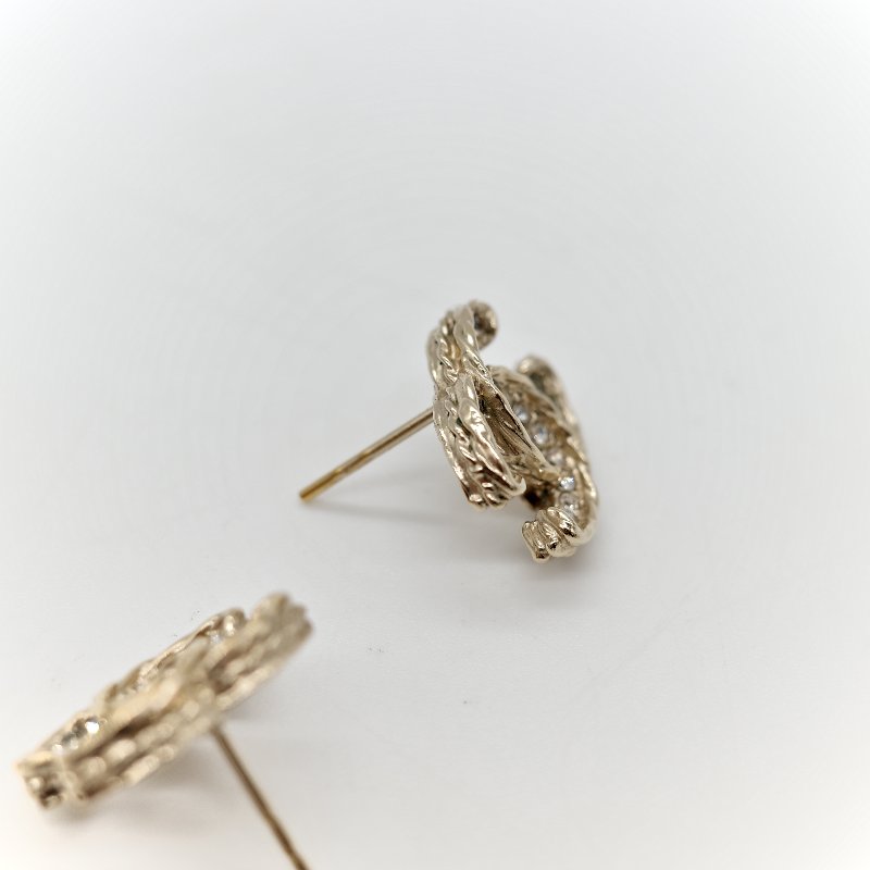 Chanel 香奈兒 水鑽 CC 淡金色 耳釘 耳環-6