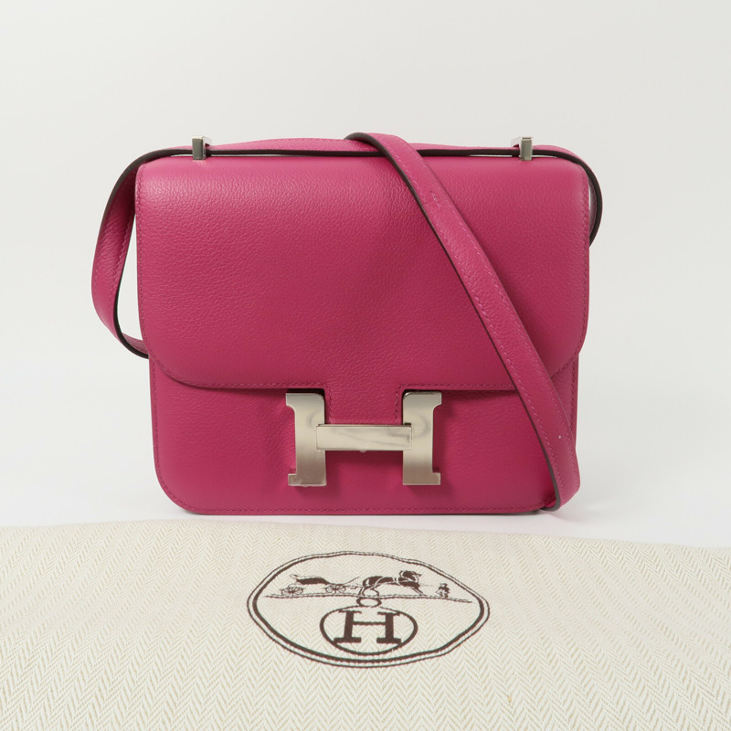 HERMES Evercolor皮革Constance Mini肩背袋Rose Pourpre-9