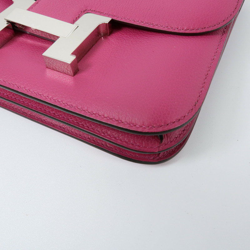 HERMES Evercolor皮革Constance Mini肩背袋Rose Pourpre-11
