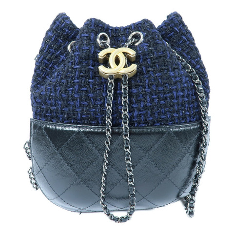 CHANEL 牛皮皮革/Tweed Small Gabrielle Bucket鏈帶肩背袋