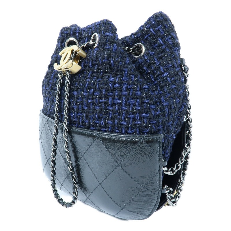 CHANEL 牛皮皮革/Tweed Small Gabrielle Bucket鏈帶肩背袋-2