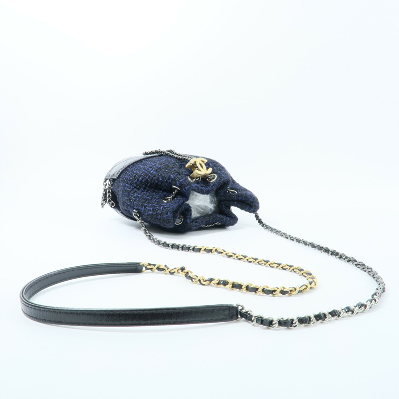 CHANEL 牛皮皮革/Tweed Small Gabrielle Bucket鏈帶肩背袋-9