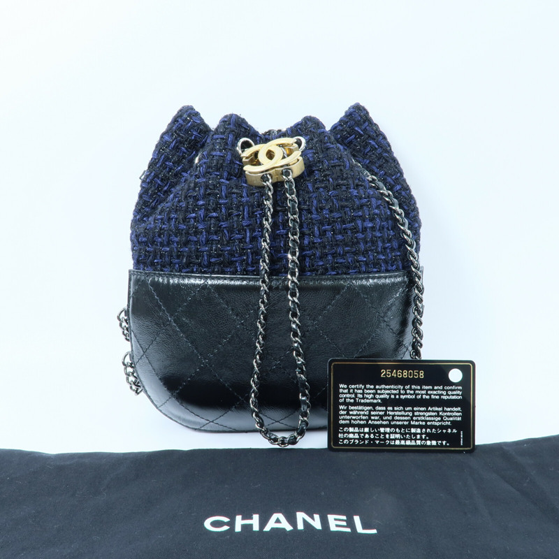 CHANEL 牛皮皮革/Tweed Small Gabrielle Bucket鏈帶肩背袋-10
