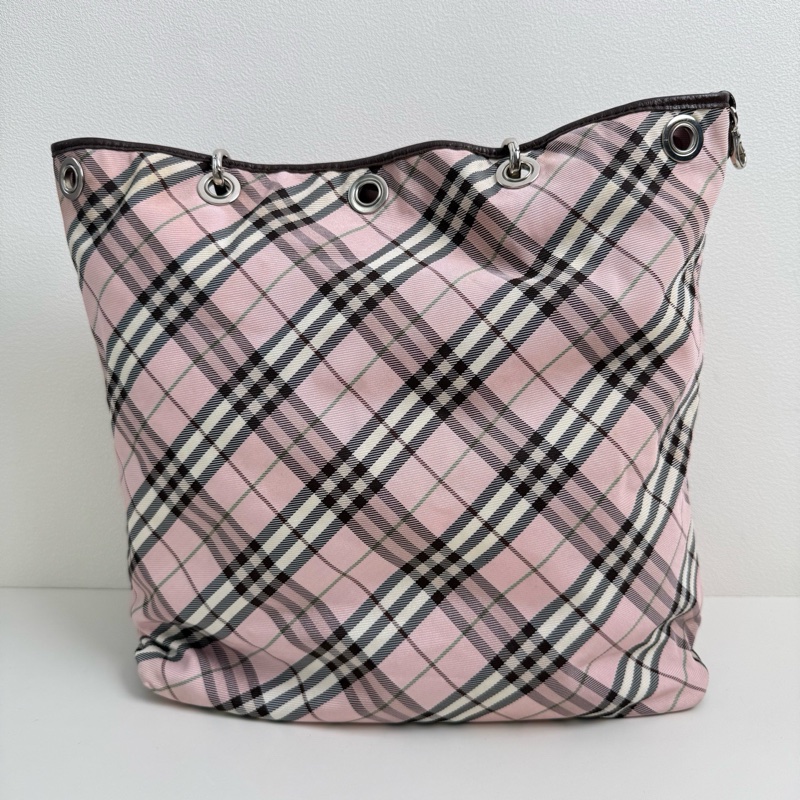 Burberry/博柏利 粉色格紋帆布單肩包 銀扣 附件:兩條可拆卸肩帶-2