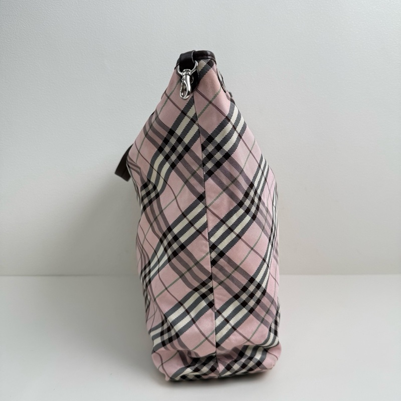 Burberry/博柏利 粉色格紋帆布單肩包 銀扣 附件:兩條可拆卸肩帶-4