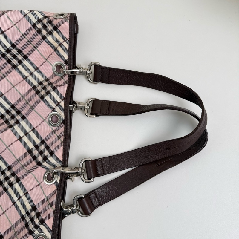 Burberry/博柏利 粉色格紋帆布單肩包 銀扣 附件:兩條可拆卸肩帶-6