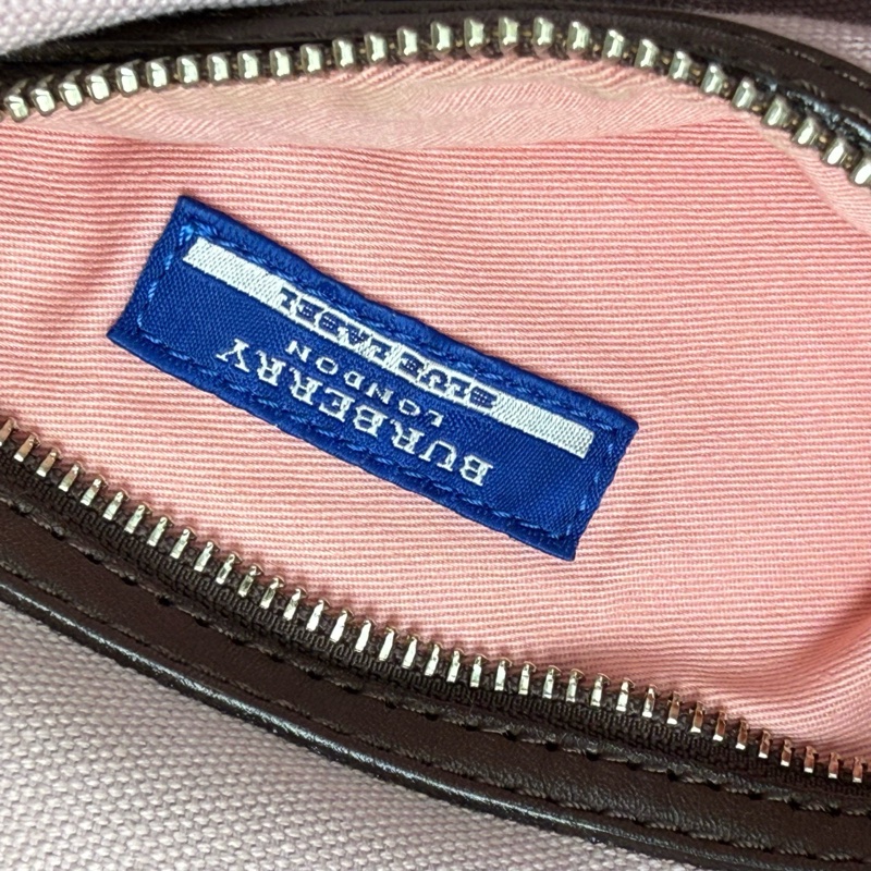Burberry/博柏利 粉色格紋帆布單肩包 銀扣 附件:兩條可拆卸肩帶-8