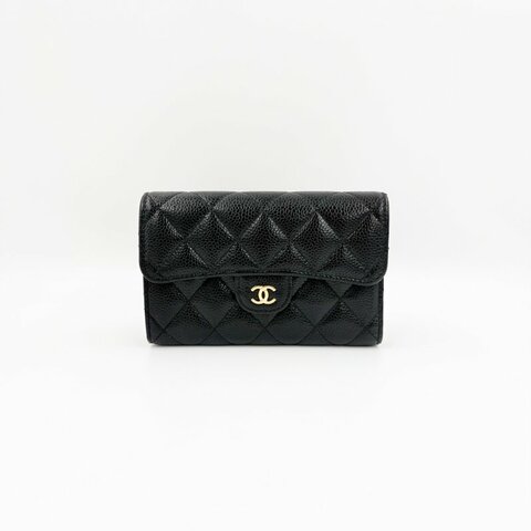 CHANEL - 黑色金釦荔枝皮三折中夾