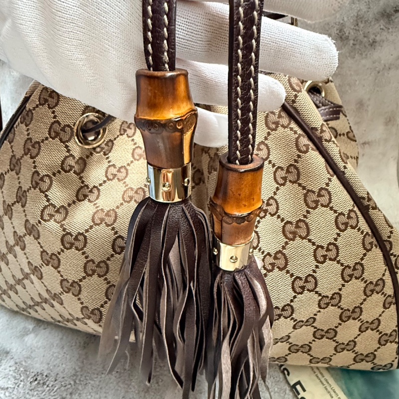 GUCCI GG緹花帆布竹節流蘇編織包-2
