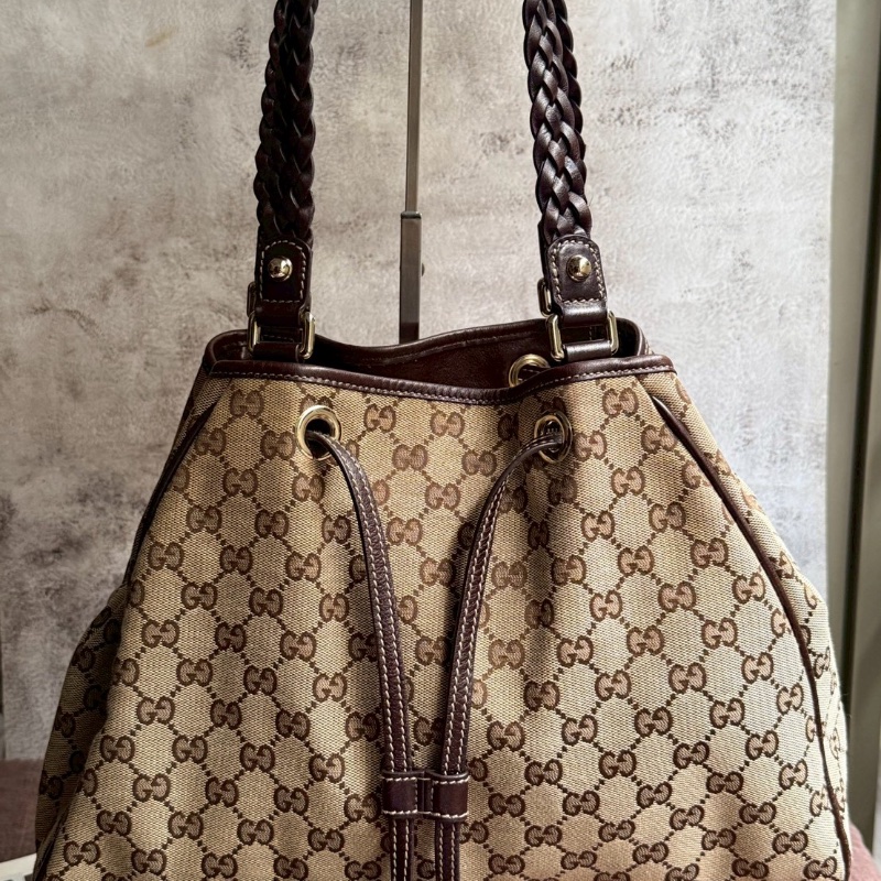 GUCCI GG緹花帆布竹節流蘇編織包-4