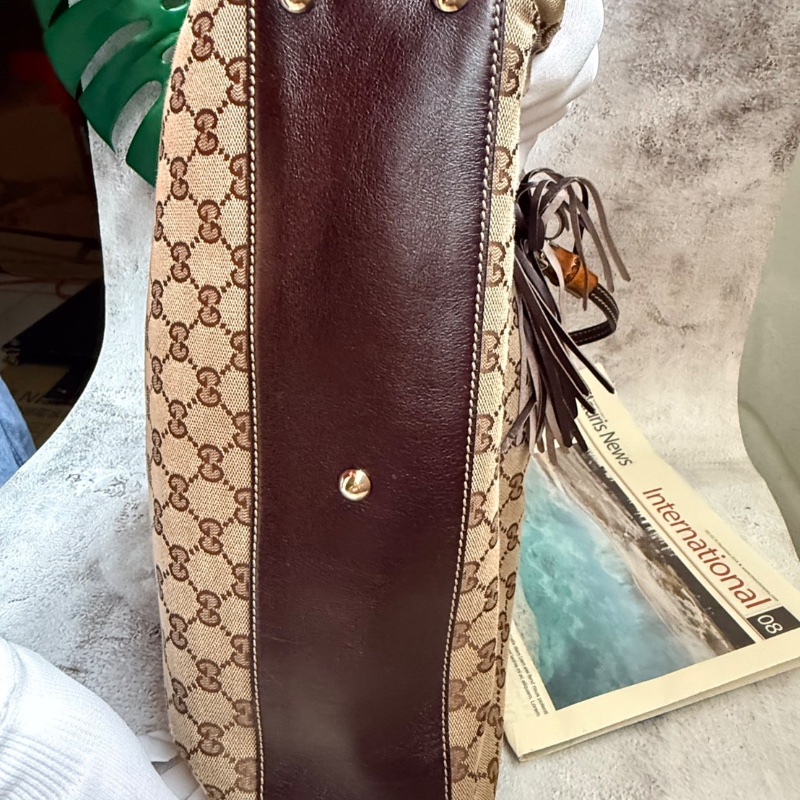 GUCCI GG緹花帆布竹節流蘇編織包-8