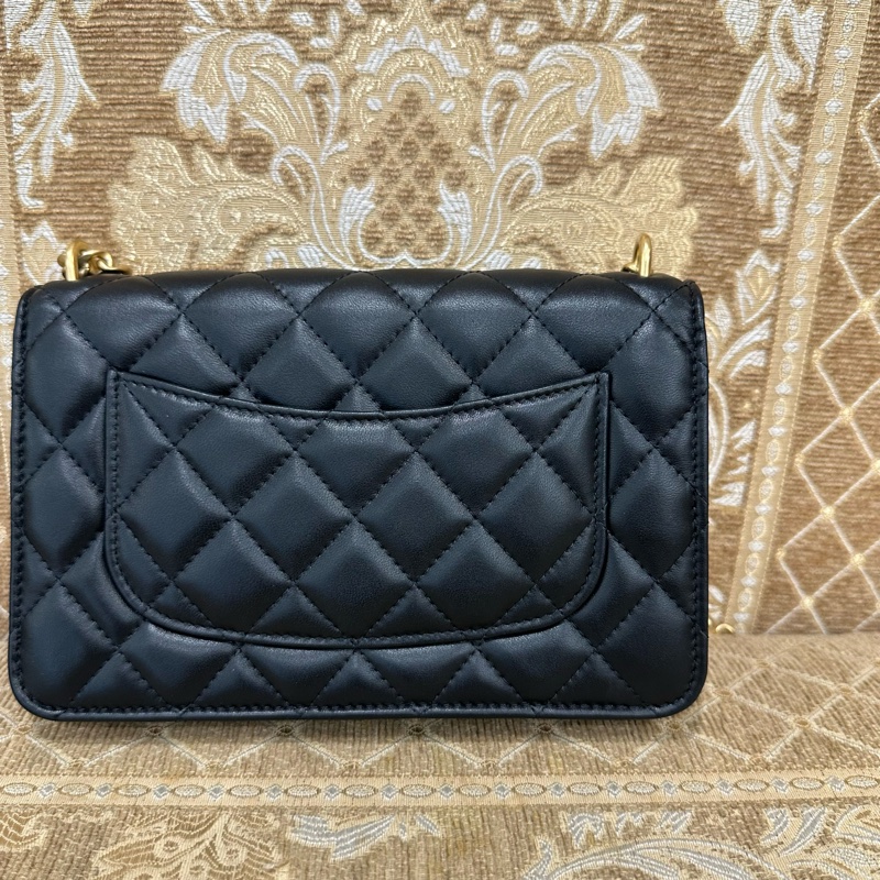 Chanel 黑羊皮霧金釦山茶花調節釦下蓋Woc斜背包AP3297-1