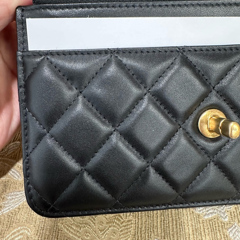 Chanel 黑羊皮霧金釦山茶花調節釦下蓋Woc斜背包AP3297-7