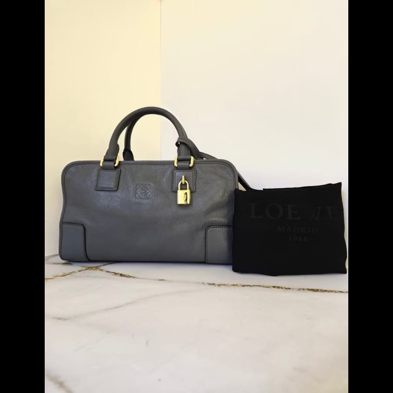 【LA LUNE】中古包 Loewe Amazona 28灰藍色波士頓包 手提包 二手包 古董包-1