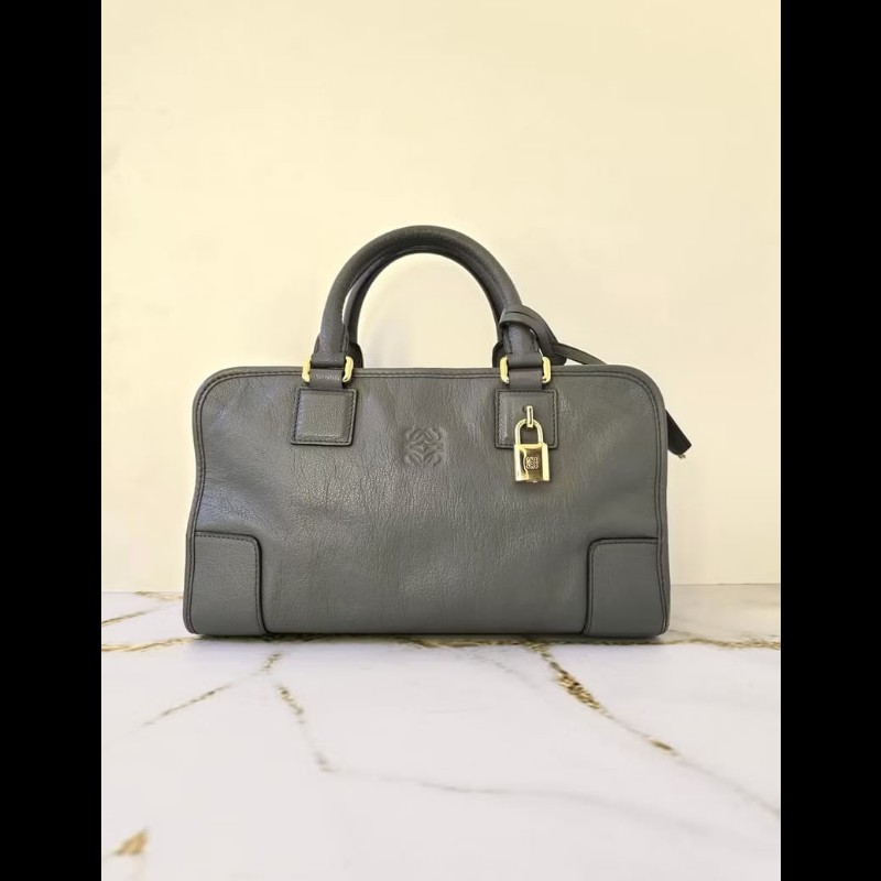 【LA LUNE】中古包 Loewe Amazona 28灰藍色波士頓包 手提包 二手包 古董包-6