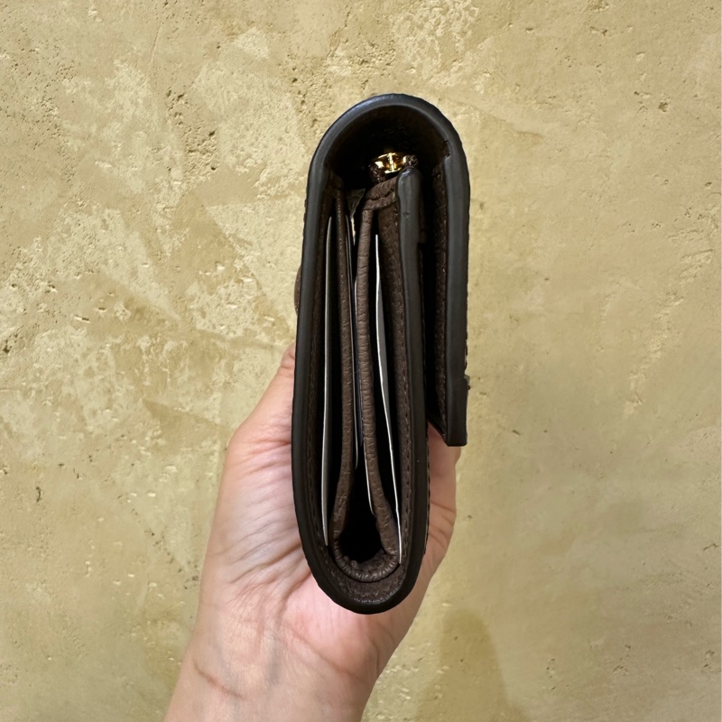 Gucci PVC咖牛皮金釦Ophidia三折6卡短夾-2