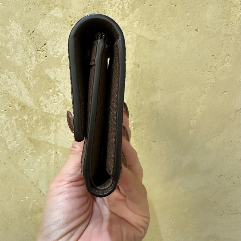 Gucci PVC咖牛皮金釦Ophidia三折6卡短夾-3