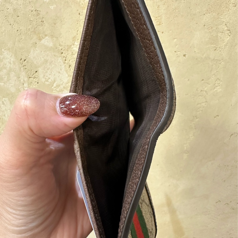 Gucci PVC咖牛皮金釦Ophidia三折6卡短夾-5