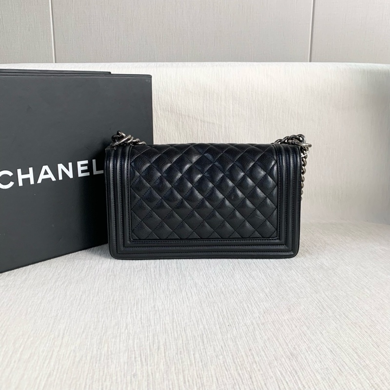 🌷極品保卡款! Chanel 香奈兒 Leboy 黑銀牛皮 中號-1