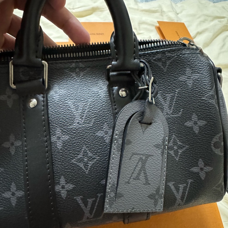 Louis Vuitton Keepall 25 黑灰老花帆布包-7