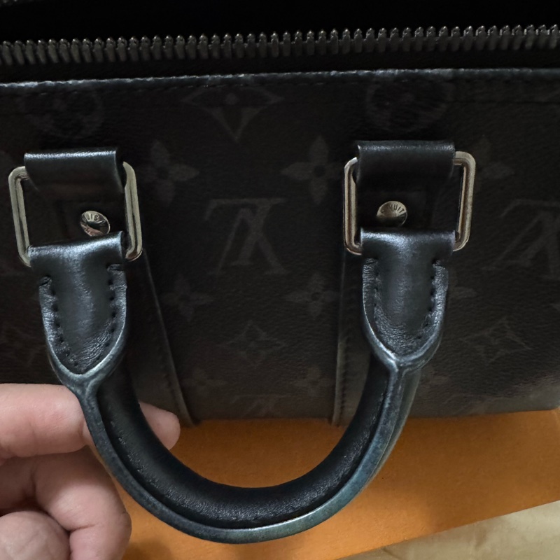 Louis Vuitton Keepall 25 黑灰老花帆布包-16