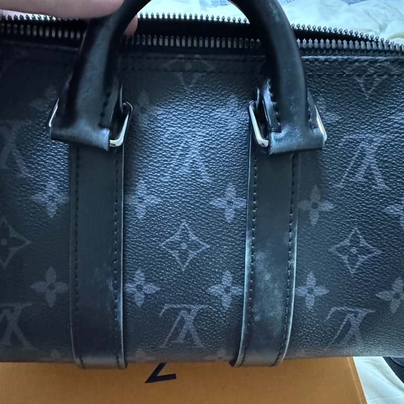 Louis Vuitton Keepall 25 黑灰老花帆布包-17