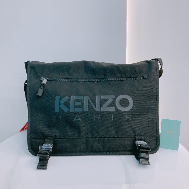 MS0627 Kenzo 凱卓 高田賢三 大號 郵差包 尼龍帆布 全黑 黑扣 48H Messenger Bag Large Nylon So Black x PHW-0
