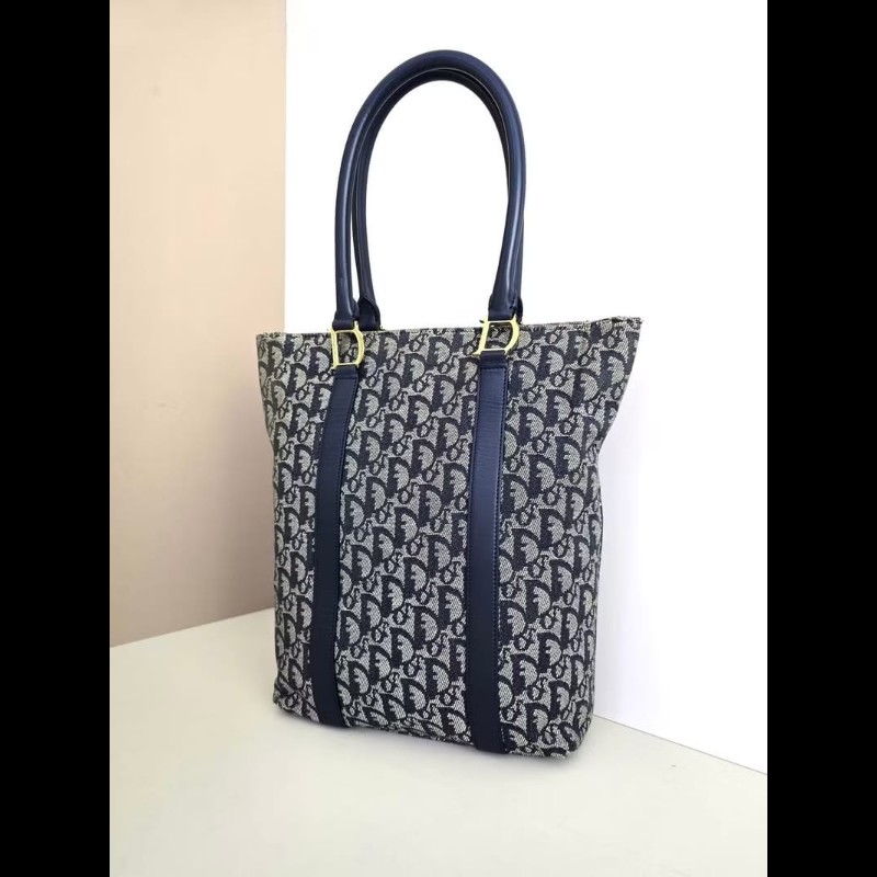 【LA LUNE】絕版中古包 Dior藍灰色老花托特包 單肩包 側背包 古董包 復古包-1